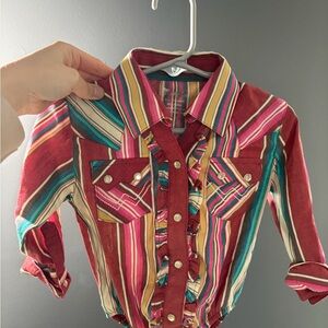 Wrangler Kids Button Down Shirt with Red and Teal Stripes